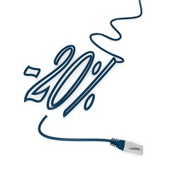 3d graphic of a isolated dislike symbol with cat5 network cable