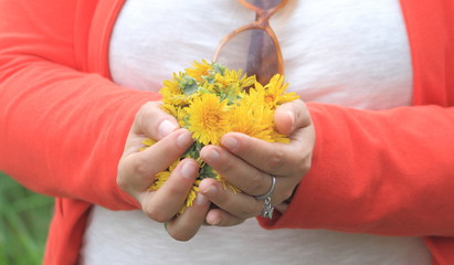 Mani con fiori di tarassaco