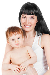 Mother and daughter, isolated on white