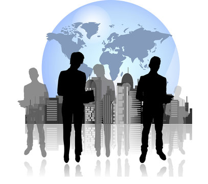 Silhouettes of business man and woman