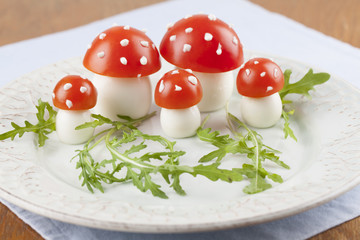 Tomato and egg fly agaric mushrooms