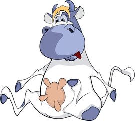 Happy blue cow. Cartoon