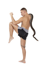 Fototapeta premium Fighter with python snake