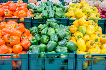 Boxes with colorful peppers.