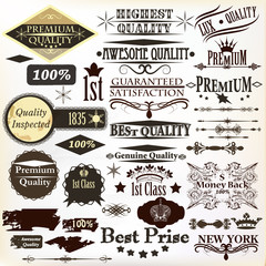 Collection of vintage calligraphic labels premium, high and genu