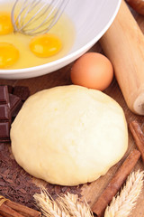 close up on baking ingredient and dough