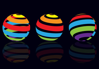 set of dimensional balls made of colorful stripes