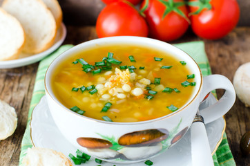 Lentil soup and mushrooms