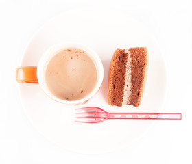 Espresso cup with cake on white background