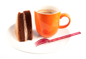 chocolate cake great for during coffee break isolated on white