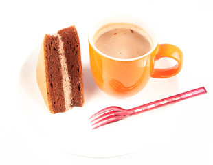 chocolate cake great for during coffee break isolated on white