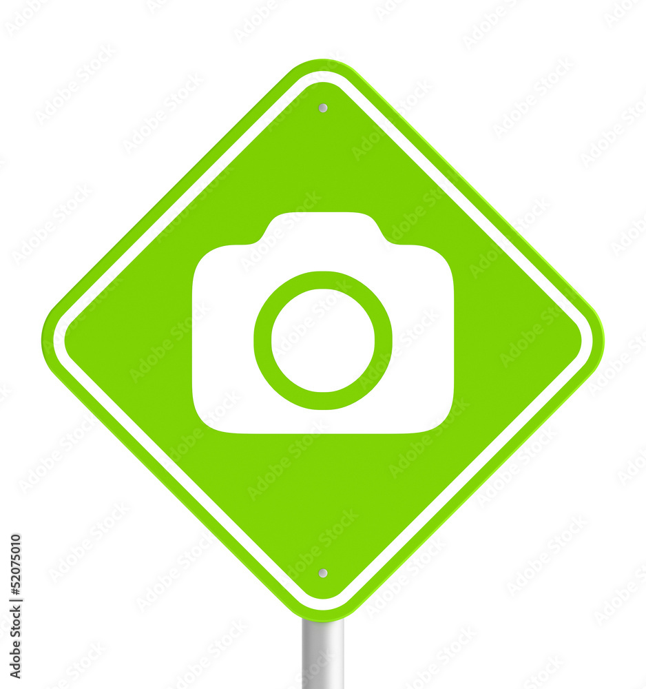 Sticker green pemissive traffic sign with camera icon