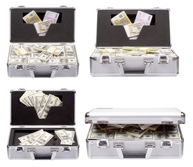 The metal case with dollars and euros