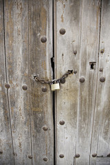 Wooden door with padlock