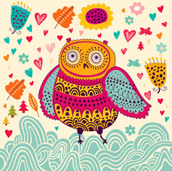 Obraz premium Cartoon vector illustration with owl