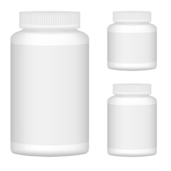 White Blank Plastic Bottle Set For Packaging Design. Set 1. Vect