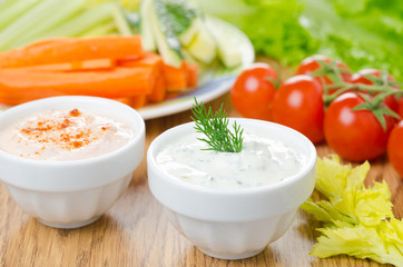 yoghurt sauce with herbs, sauce with sun-dried tomatoes