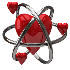 Fototapeta na wymiar Three small red hearts rotating around a big heart