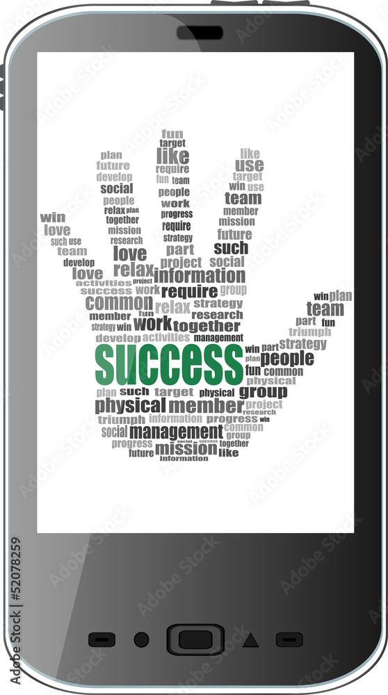 Poster networking: smartphone with word cloud on display