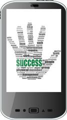 Networking: smartphone with word Cloud on display