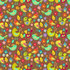Seamless cartoon Background with color Birds
