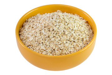 cereals in yellow bowl on white background
