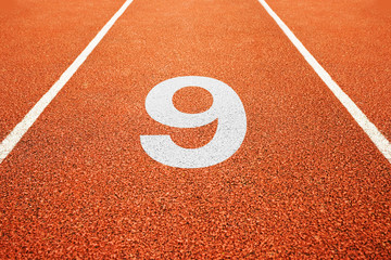 number nine on running track - obrazy, fototapety, plakaty