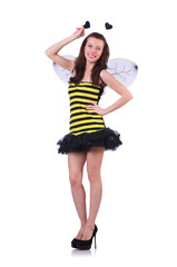 Woman in bee costume isolated on white