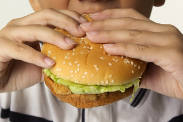 Boy eating Burger.