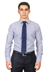 Male model with shirt isolated on white