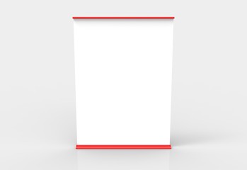 Blank red roll-up poster banner display