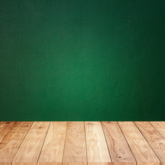 Green wall with wood plank floor texture background