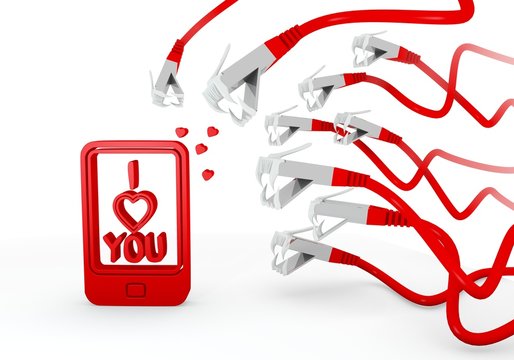 I love you symbol attacked by a cyber network