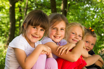 Group of little girls have a nice time together