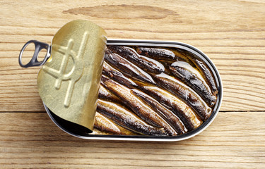 Sprat in an open tin can