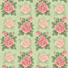 Seamless pattern with watercolor rose illustrations