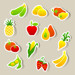 Set of fruit and vegetables stickers.