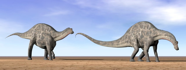 Dicraeosaurus dinosaurs in the desert - 3D render