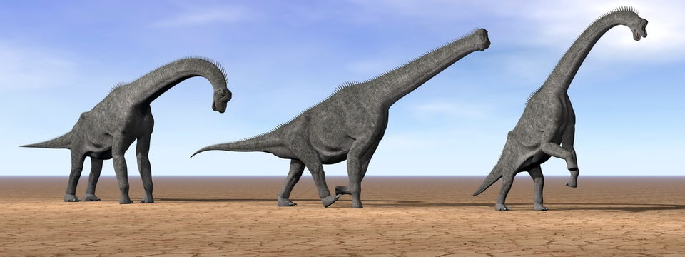 Brachiosaurus dinosaurs in the desert - 3D render