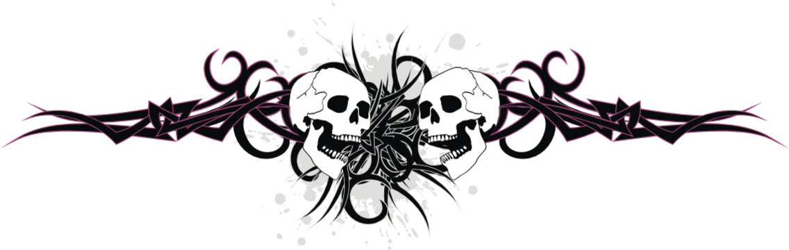 biker skull tribal tattoo in vector format