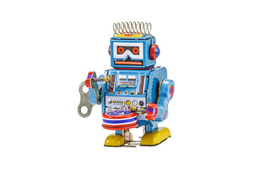 Retro robot toys isolated