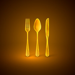 illustration with golden plate, knife and fork