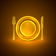 illustration with golden plate, knife and fork
