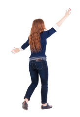 back view of walking  woman