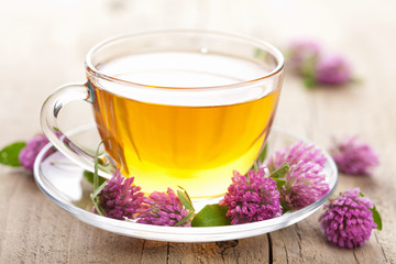 herbal tea and clover flowers