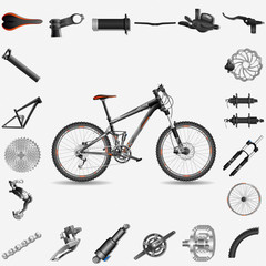 Bicycle with parts - obrazy, fototapety, plakaty