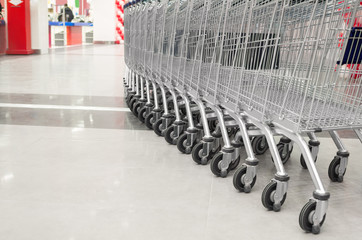 row of empty cart in the supermarket