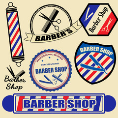 Set of vintage barber shop labels and stamps