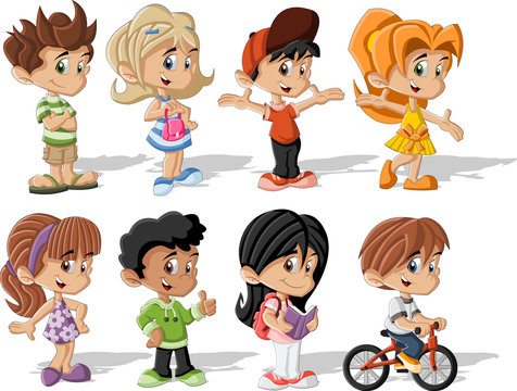Group of happy cartoon children