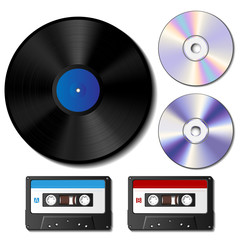 Obraz premium Vinyl record, CD and cassette tape set
